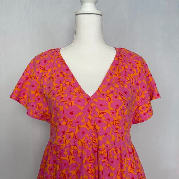 Universal Thread Tiered Linen Blend Floral Babydoll Mini Dress, Size XS - Picture 2 of 8